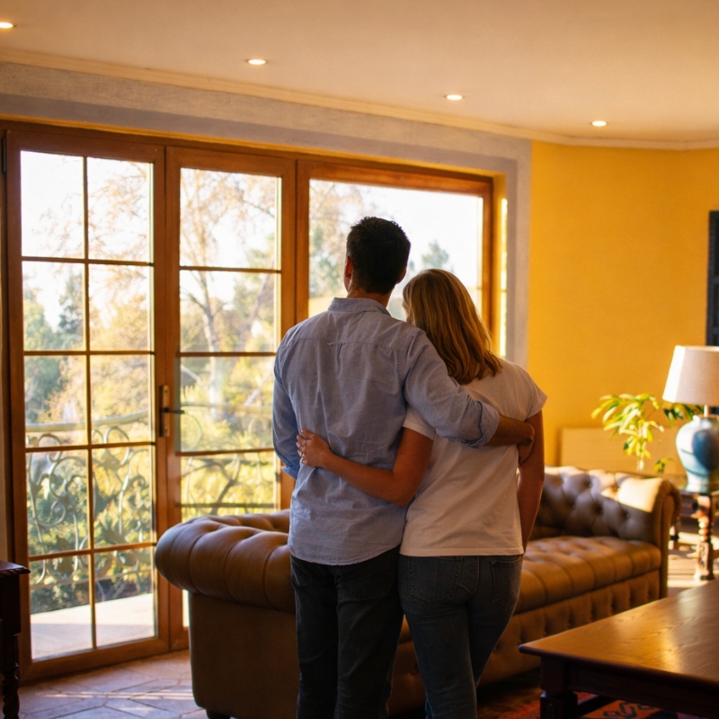 Pareja disfrutando en los espacios comunes del Hotel Santa Cruz
